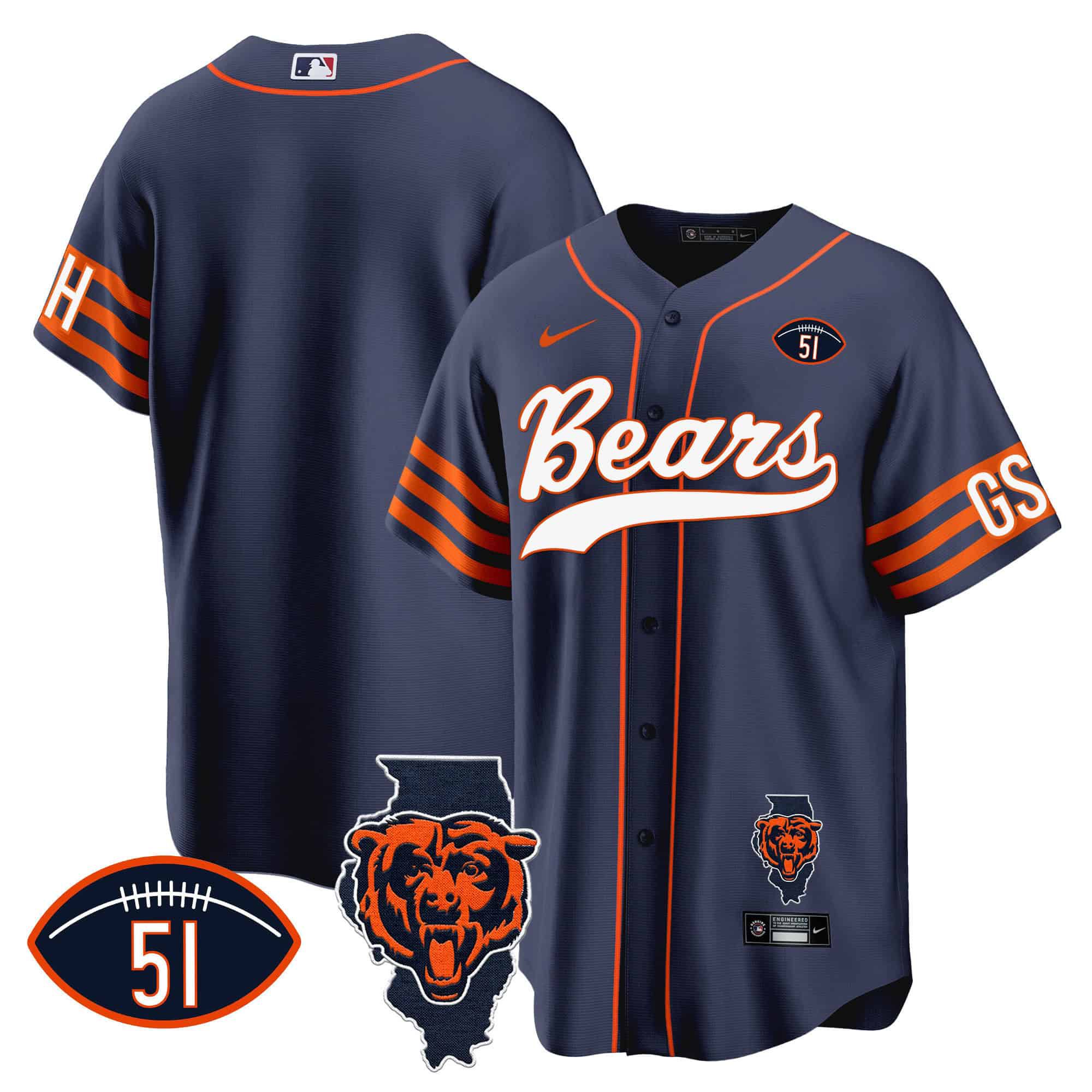 Men Chicago Bears Blank Blue 2024 Nike Patch Baseball NFL Jersey style 1